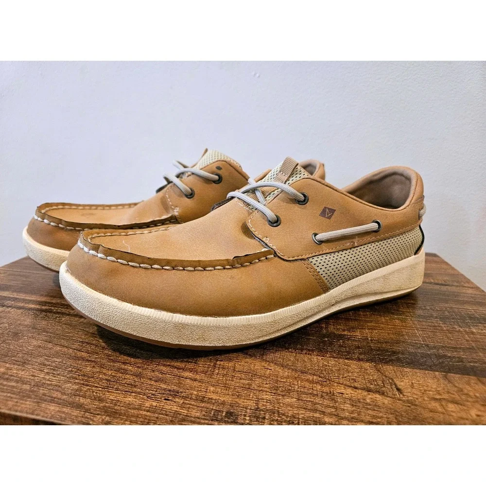 Sperry Mens Boat Shoes Tan Mesh Halyard 2-Eye Coastal Preppy Size 7M